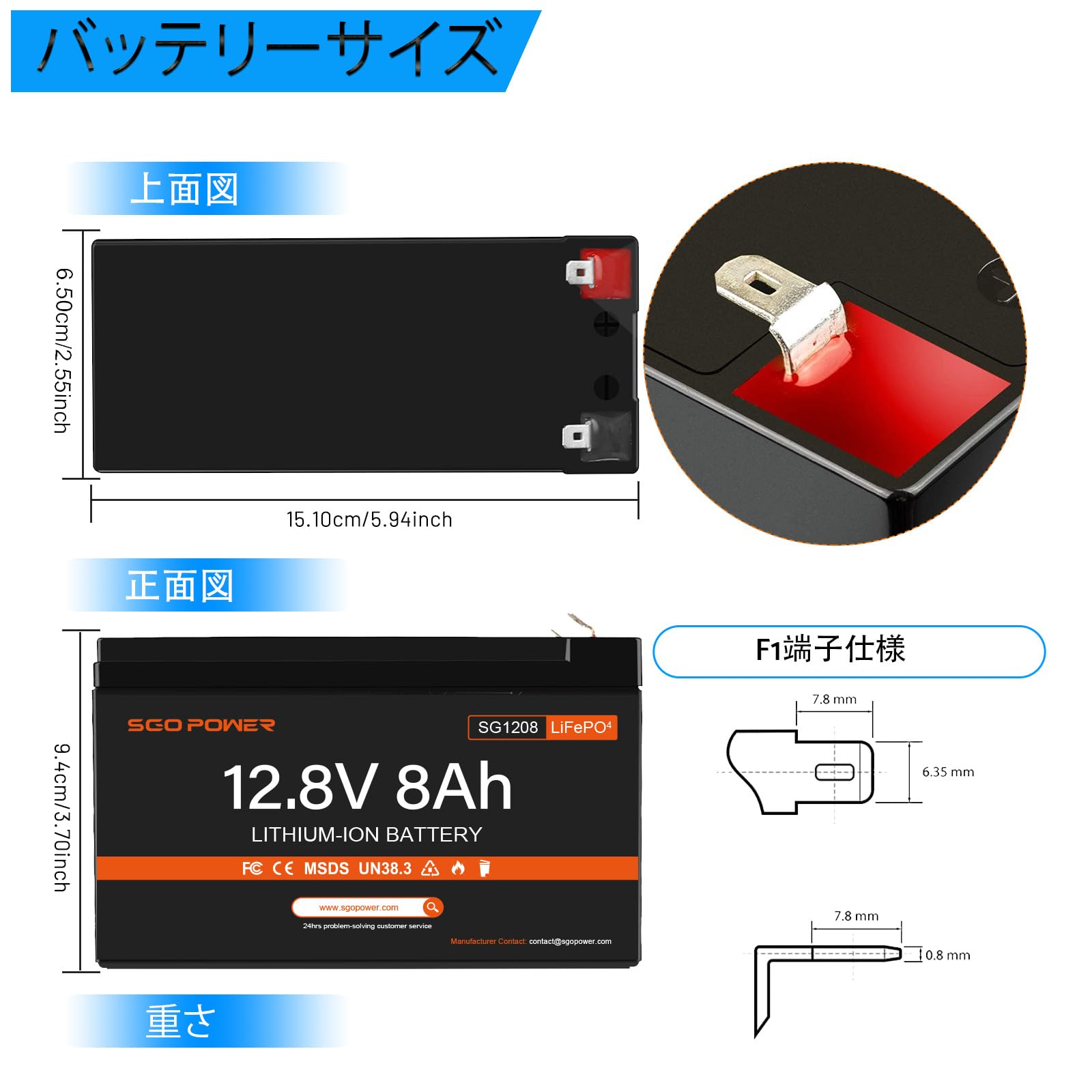 Amazon | 12V 8Ah リン酸鉄リチウムイオンバッテリーは、 2500～4500回